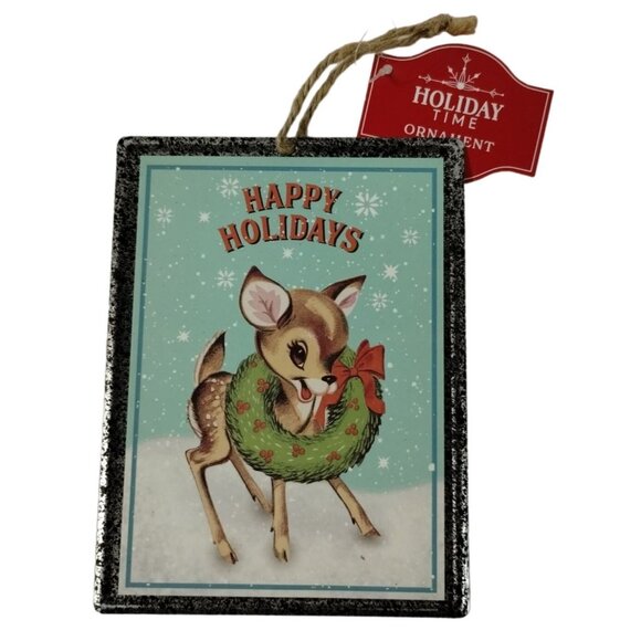 Holiday Time 5 Pack Assorted Rustic Retro Wooden and Metal Christmas Ornaments - Picture 2 of 9